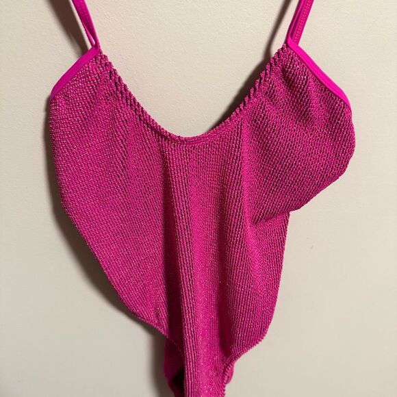 Good American Always Fits Sculpt One-Piece Swimsuit Fuchsia Pink- Size 1/2 (S/M) - Picture 6 of 10